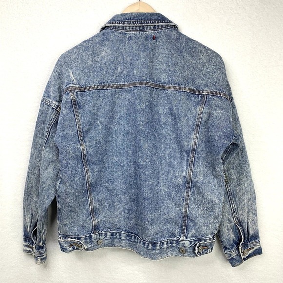 Y2K UNIONBAY Jean Jacket S Acid Wash Denim Trucker Distressed Bomber Grunge 90s - Picture 2 of 15